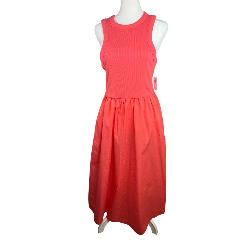 Old Navy Fit & Flare Coral Ribbed Tank Midi Dress Womens Sleeveless Large - Picture 9 of 14
